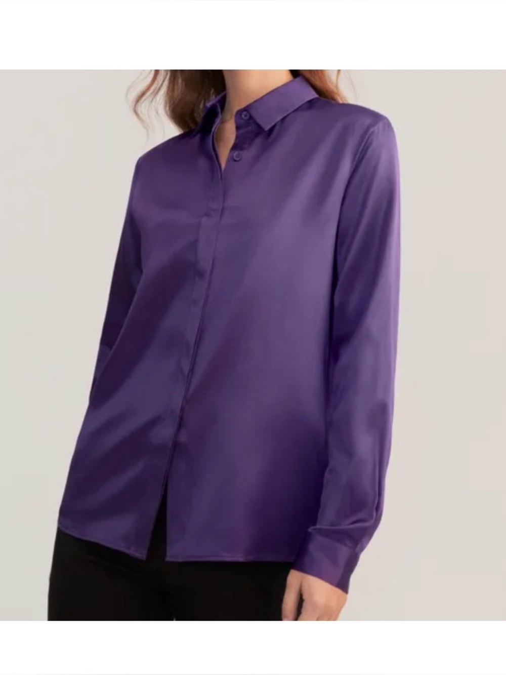 Lilysilk purple silk button up classic basic minimalist blouse, small